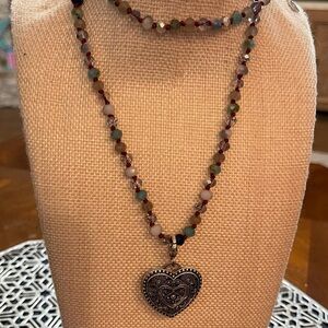Multicolor Beaded Heart Pendant Necklace